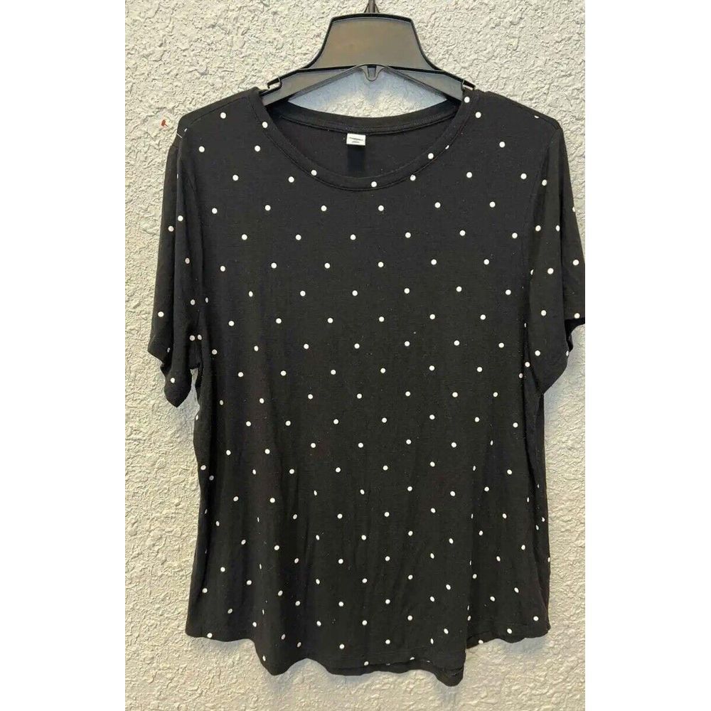 Old Navy Luxe Black White Polka‎ Dot Top Blouse Asymmetrical Hem Women's Small